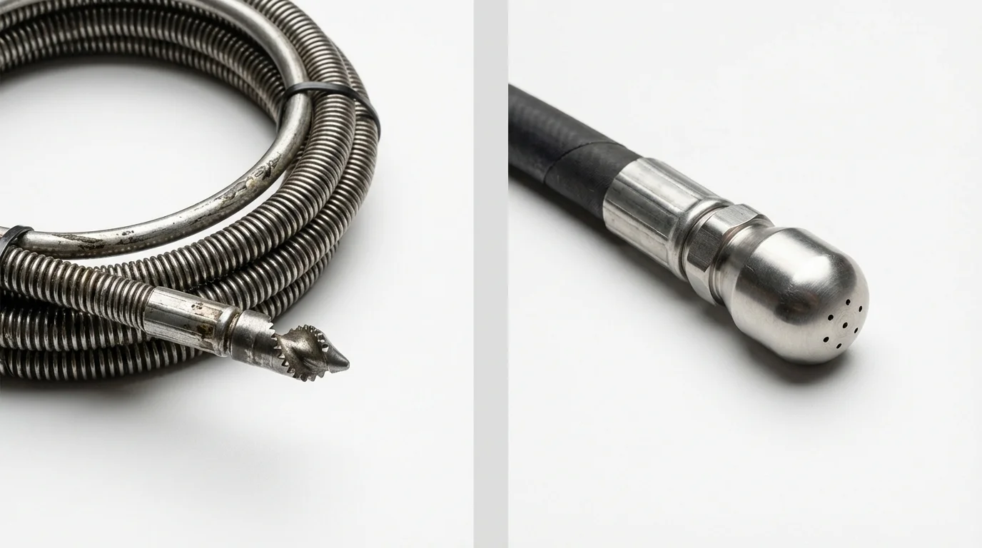 Drain snake cable and hydro jetting nozzle used for drain cleaning in Colfax, WA